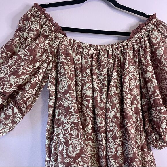 Olivaceous Avery Dress Boho Western Floral Lace Puff Short Sleeve Mini Medium - Picture 13 of 15